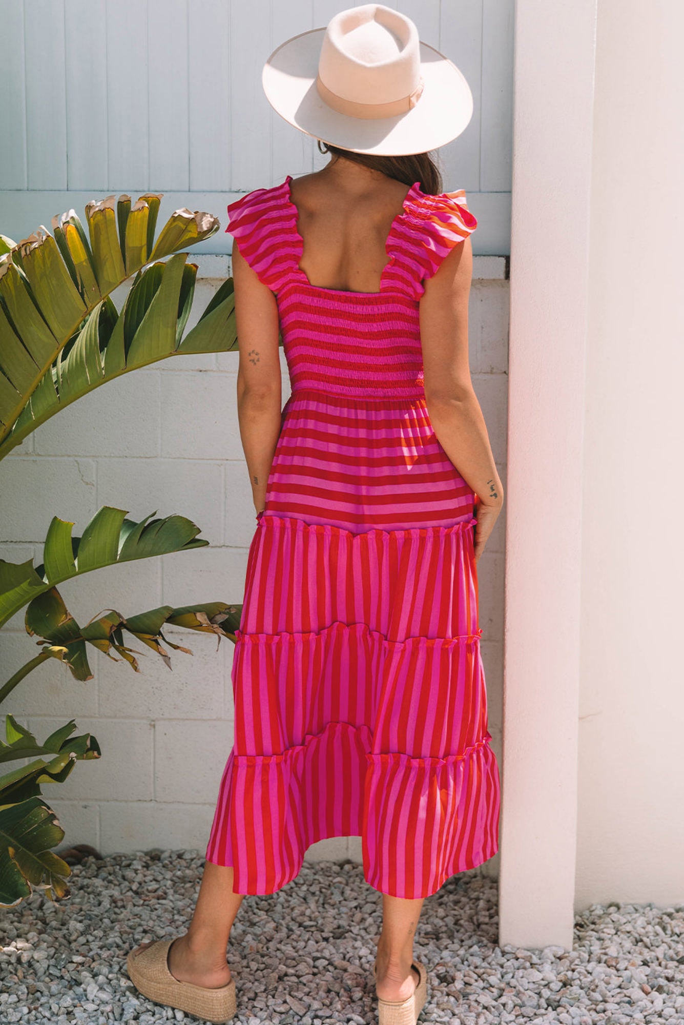 Arisbeth Stripe Flutter Sleeve Maxi Dress