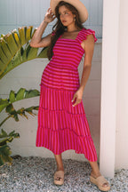 Arisbeth Stripe Flutter Sleeve Maxi Dress