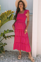 Arisbeth Stripe Flutter Sleeve Maxi Dress