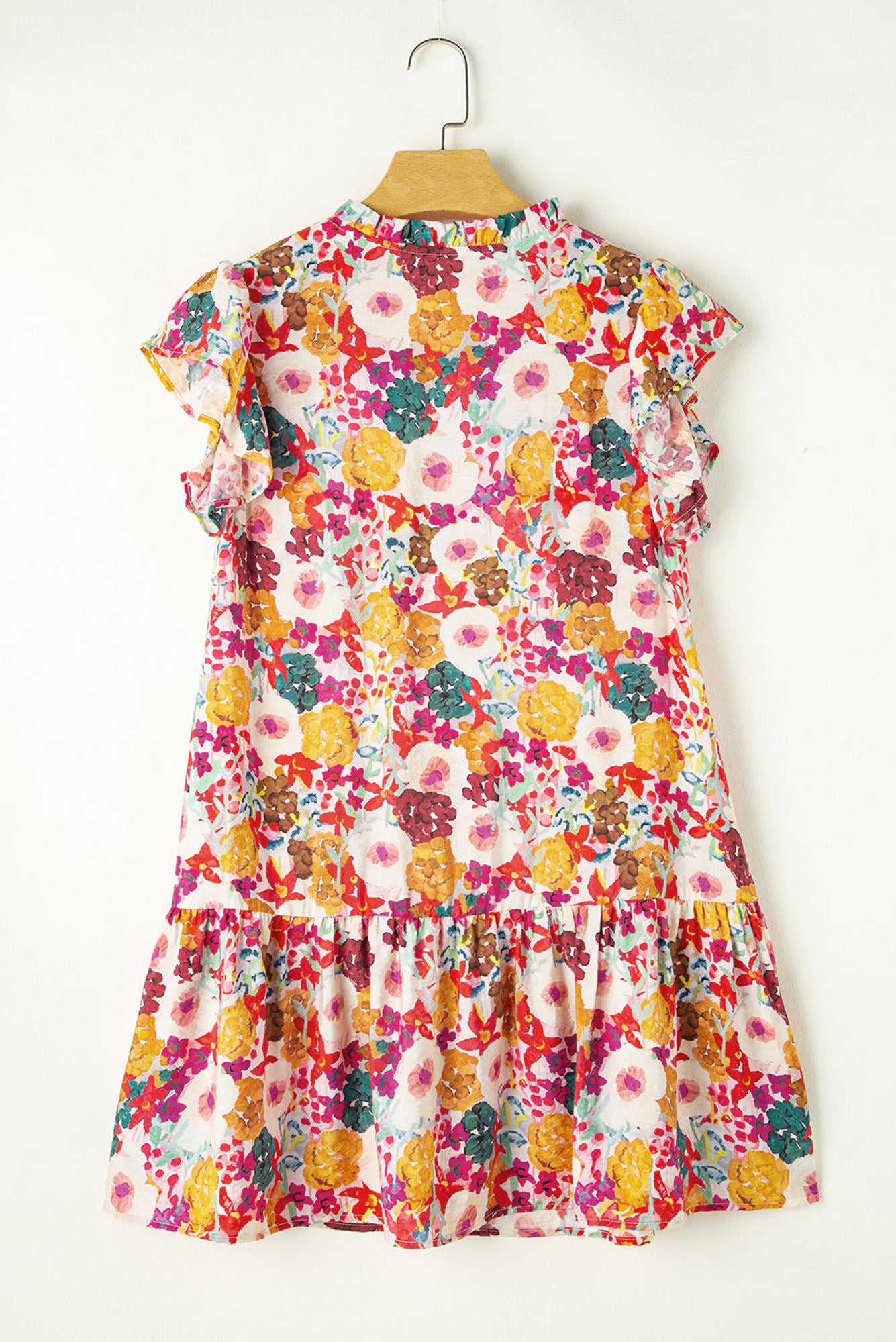 August Floral Print Split Neck Flutter Sleeve Dress