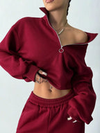 Half-Zip Long Sleeve Sweatshirt and Pants Set