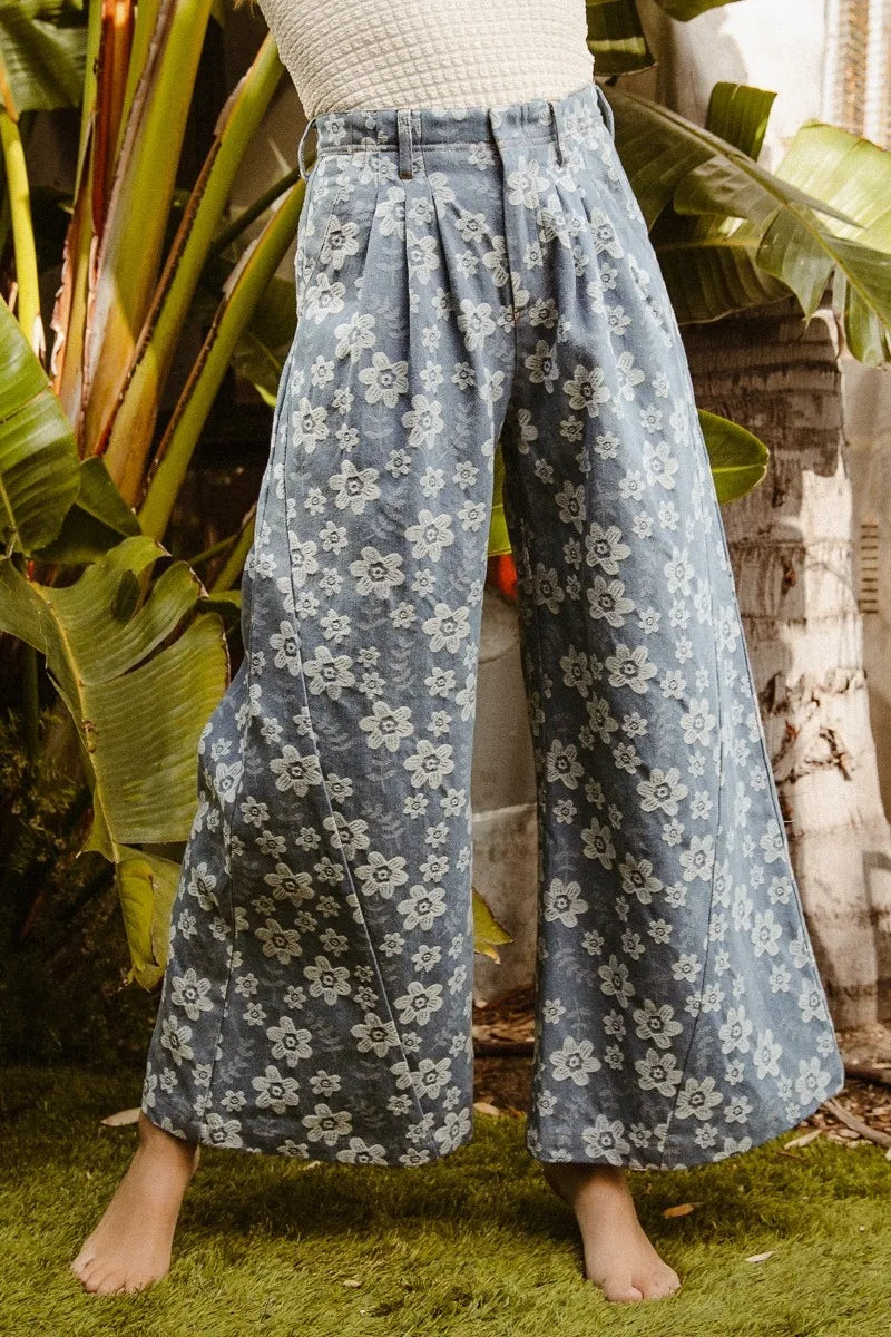 BiBi Floral Texture Wide Leg Jeans