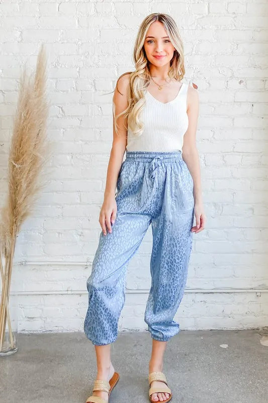 And The Why Satin Leopard Print Joggers