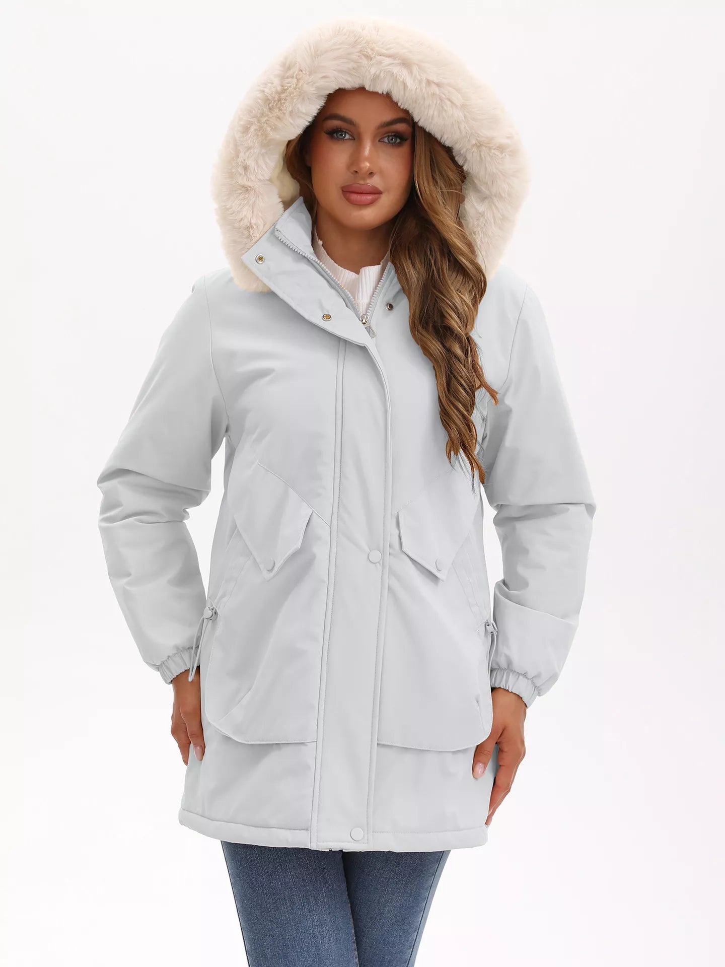 Full Size Fur Hooded Warm Winter Parka Outerwear Plus Size