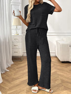 Ribbed Knit Short Sleeve Top and Pants Lounge Set