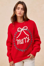 BiBi Christmas Wreath Merry Letter Knit Top