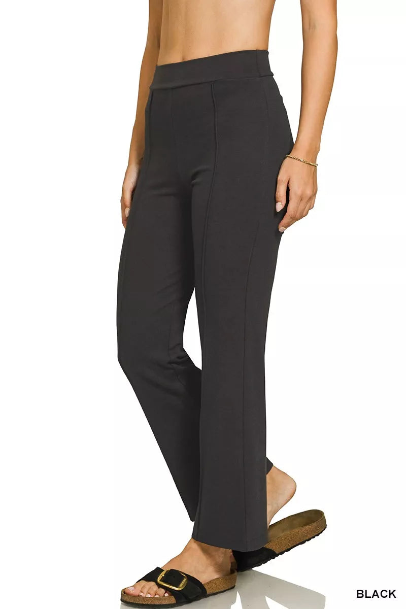Zenana Heavy Ponte Elastic Waistband Pintuck Pants
