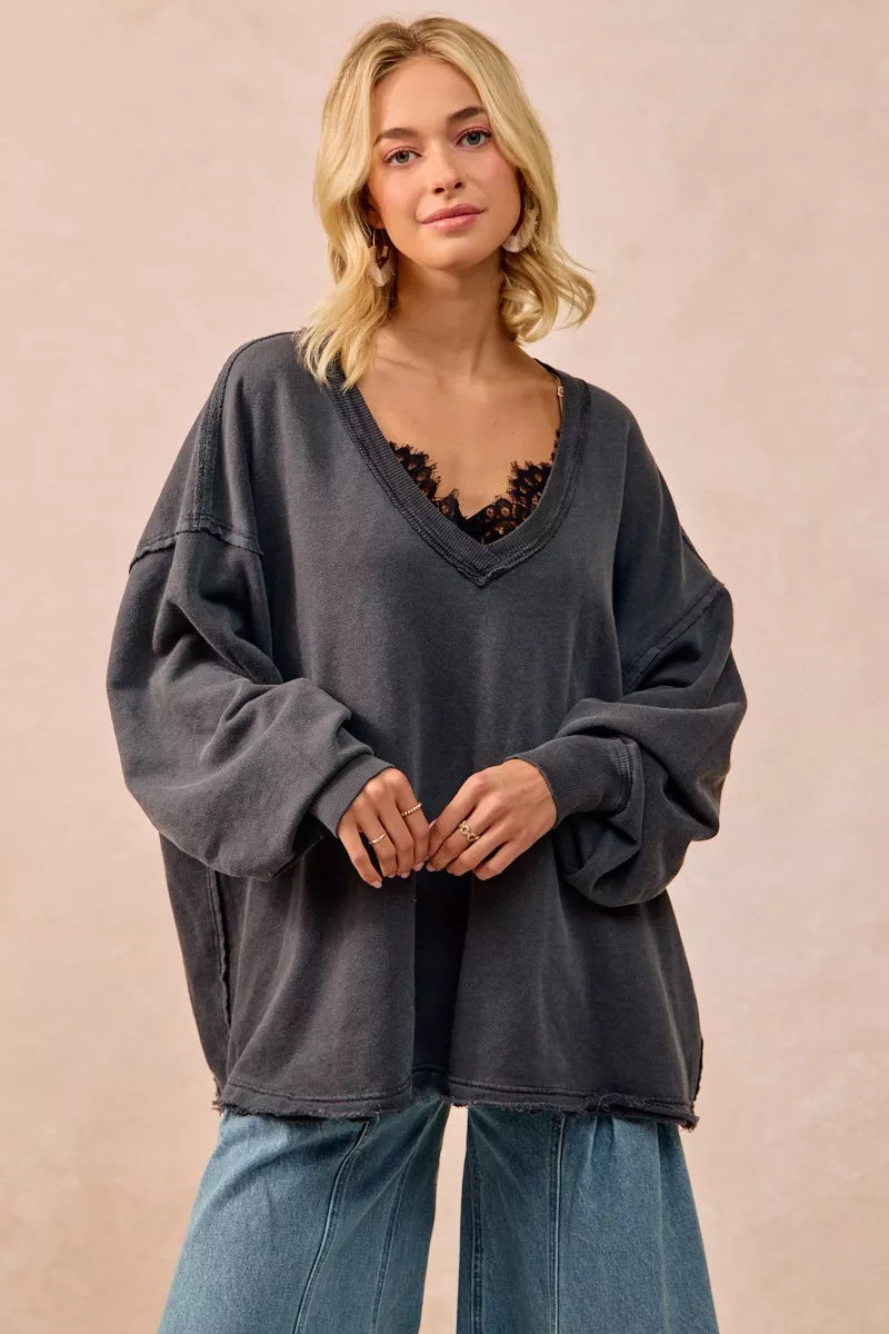 BiBi Mineral Washed French Terry Oversized Sweatshirt