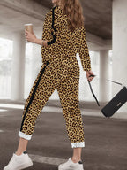 Stripe Leopard Print Top and Pants Set