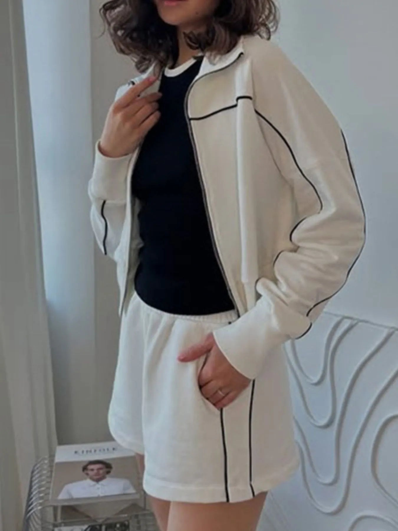 Zip Up Long Sleeve Top and Shorts Set