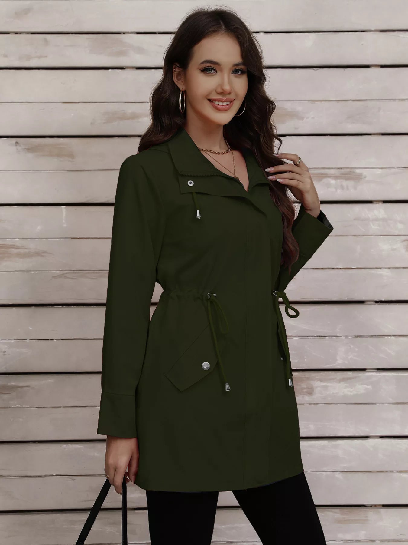 Drawstring Snap-Down Trench Coat