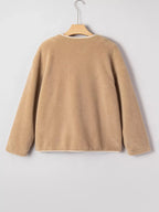 Casual Leopard Print Accent Plush Jacket with Pockets