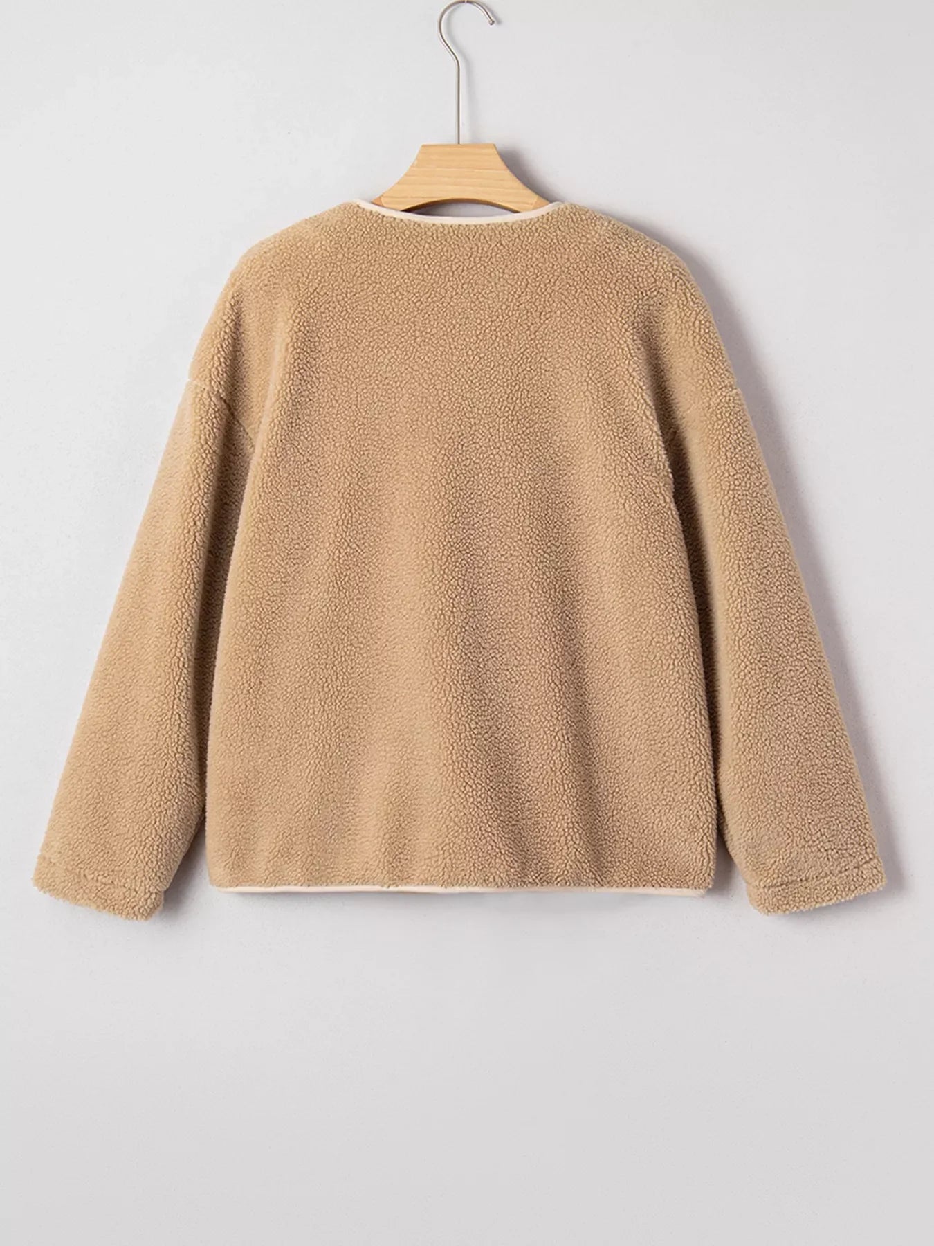 Casual Leopard Print Accent Plush Jacket with Pockets