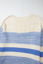 Openwork Striped Knit Long Sleeve Sweater