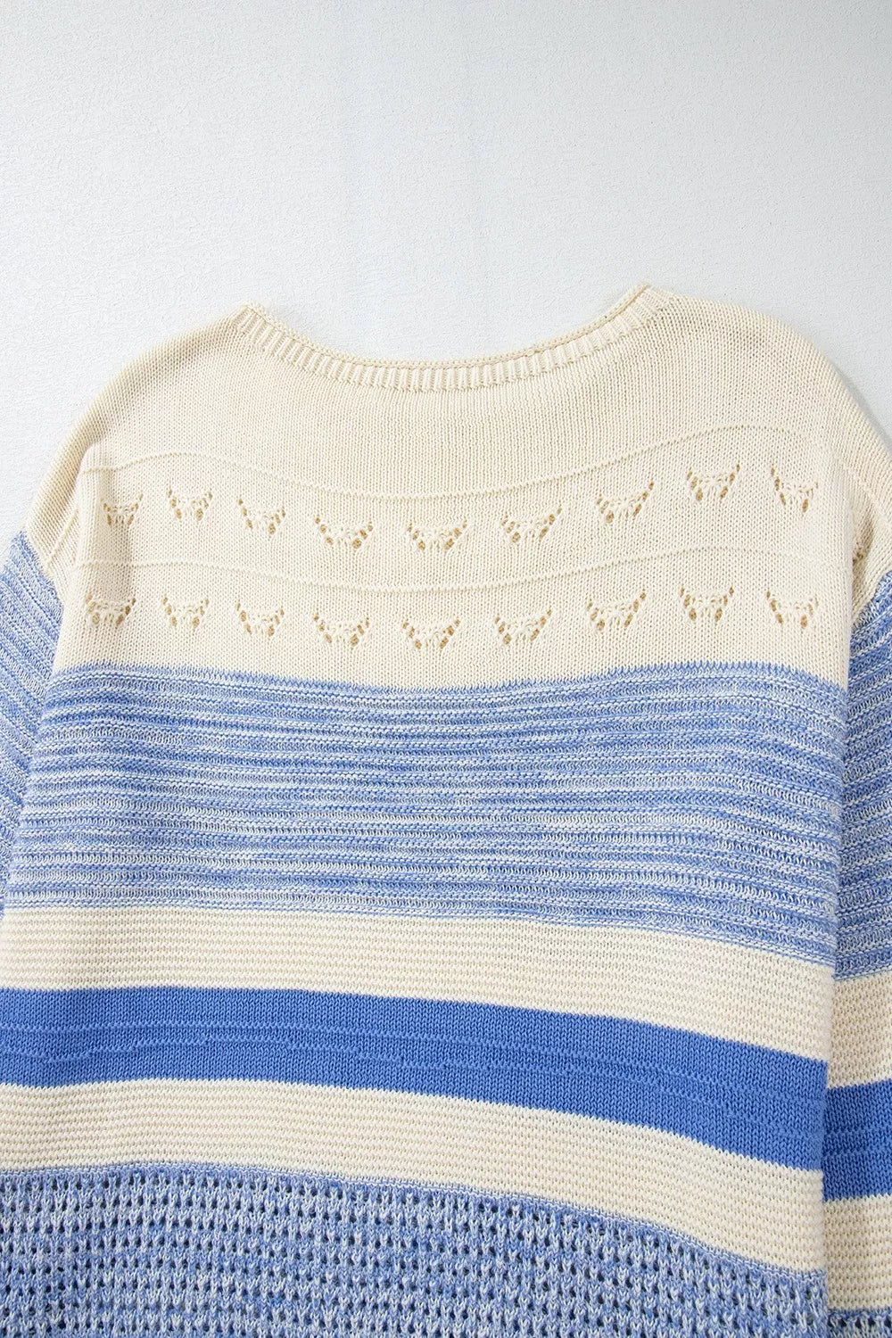 Openwork Striped Knit Long Sleeve Sweater