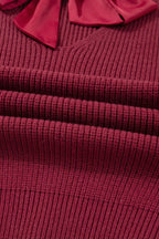 Ribbed Knit Ribbon Knot Backless Drop Shoulder Sweater