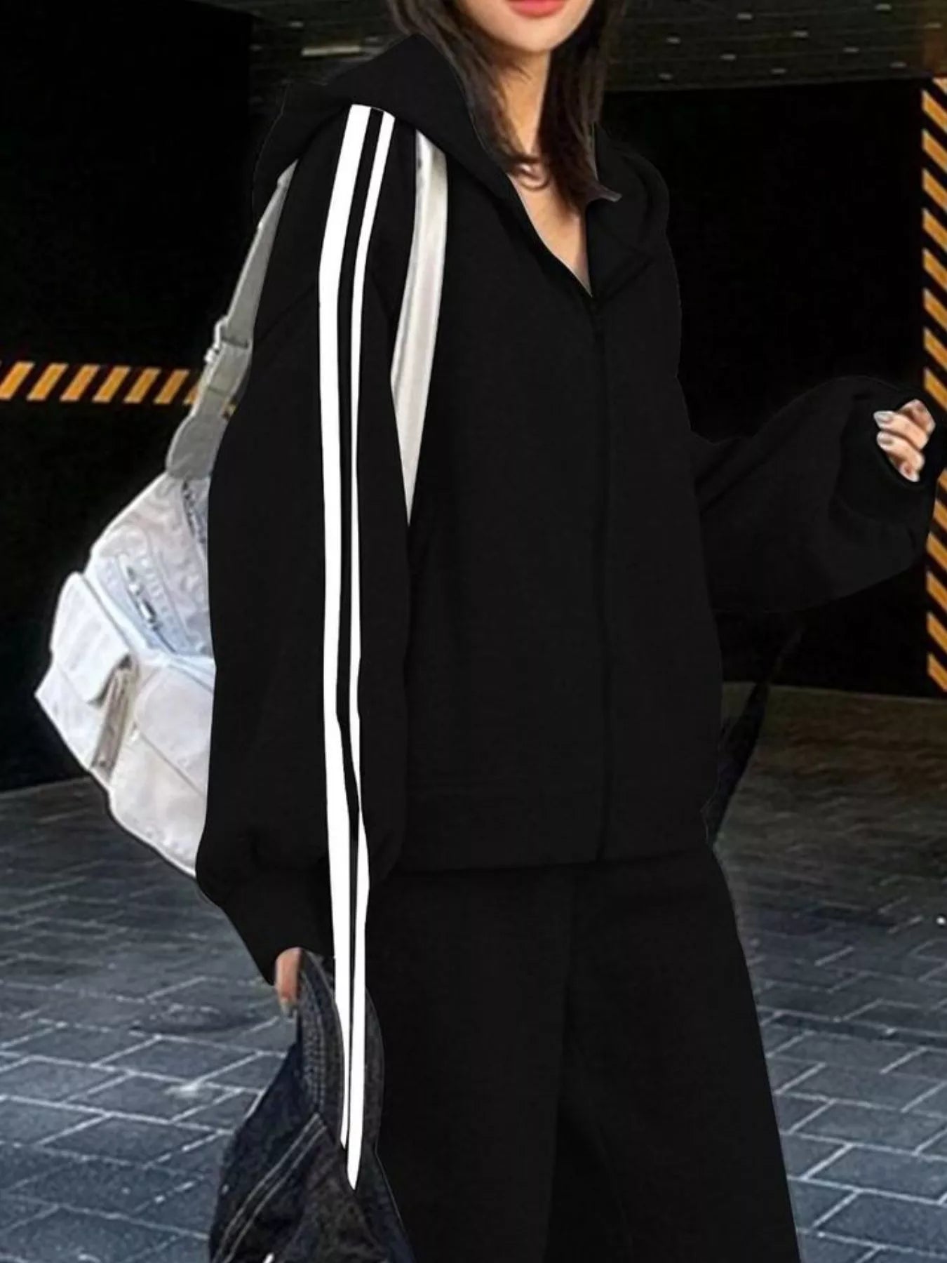 Side Striped Zip Up Hoodie and Pants Set