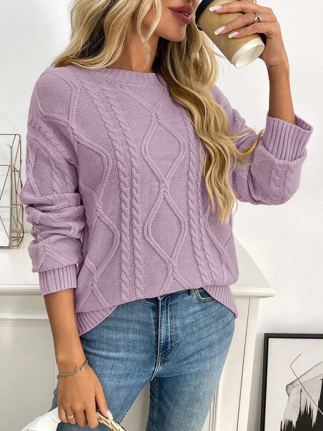 Cable Knit Round Neck Sweater