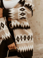 Geometric Pattern Open Front Cardigan