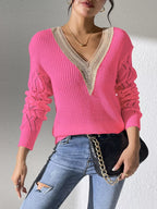 V-Neck Hollow Knit Sweater