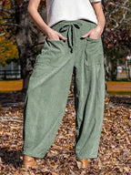 Casual Corduroy Wide Leg Pants with Pockets