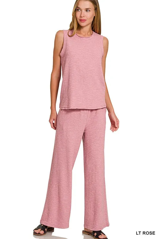 Zenana Cotton Slub Tank and Pants Set