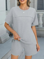 Round Neck Short Sleeve Top and Shorts Set