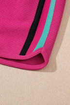 Striped Detail Flutter Sleeve Zipped Collar Top and Short Set