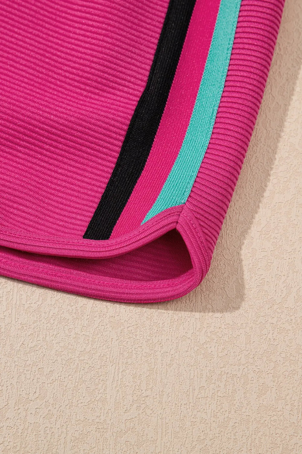 Striped Detail Flutter Sleeve Zipped Collar Top and Short Set