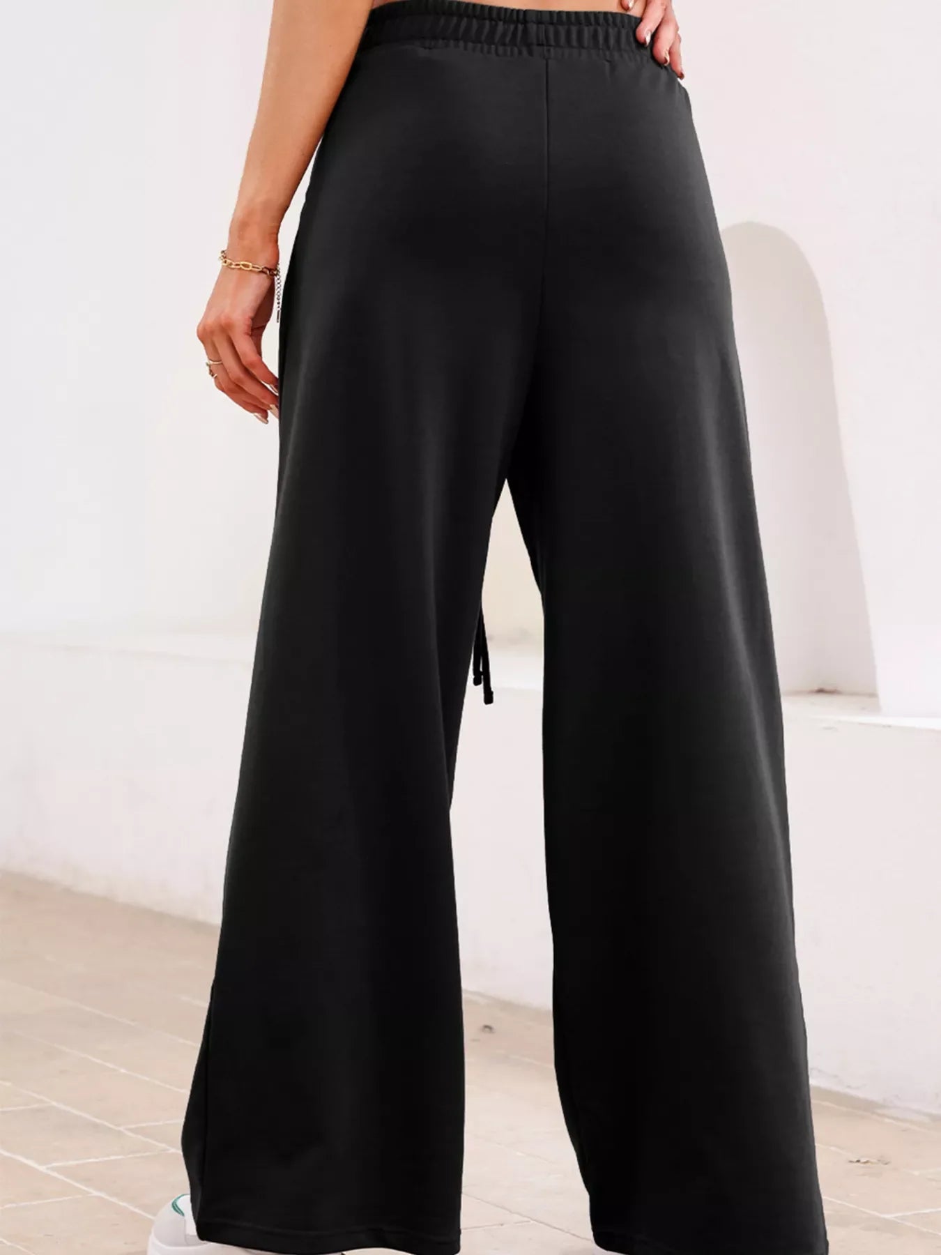 Tied Elastic High Waist Pleated Detail Solid Sweatpants