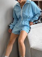 Zip Up Long Sleeve Jacket and Shorts Set