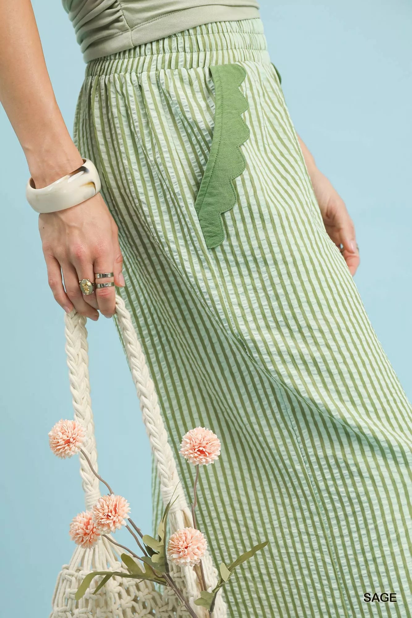 Umgee Stripe Scallop Hem Wide Leg Pants