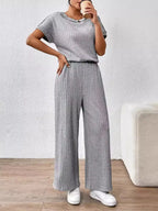 Round Neck Short Sleeve Top and Pants Set