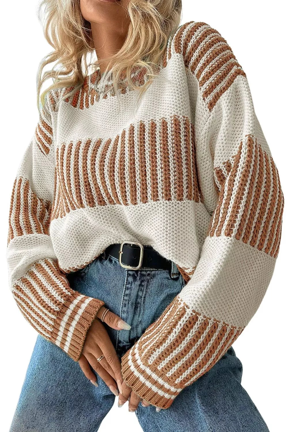 Striped Knit Long Sleeve Sweater