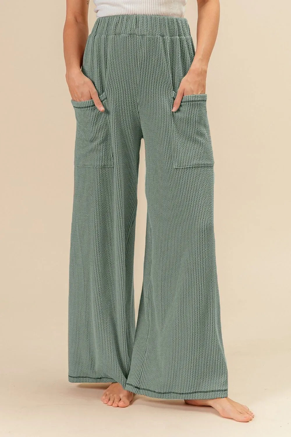 BiBi 2tone Cord Rib Waist Band Side Pocket Pants