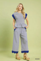 Umgee Stripe Scallop Hem Wide Leg Pants