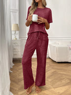 Ribbed Knit Short Sleeve Top and Pants Lounge Set
