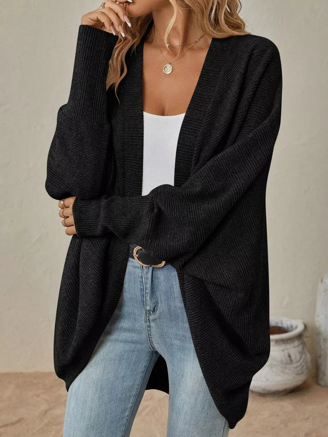 Casual Knit Open Front Cardigan
