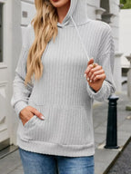 Casual Drawstring Ribbed Knit Hoodie