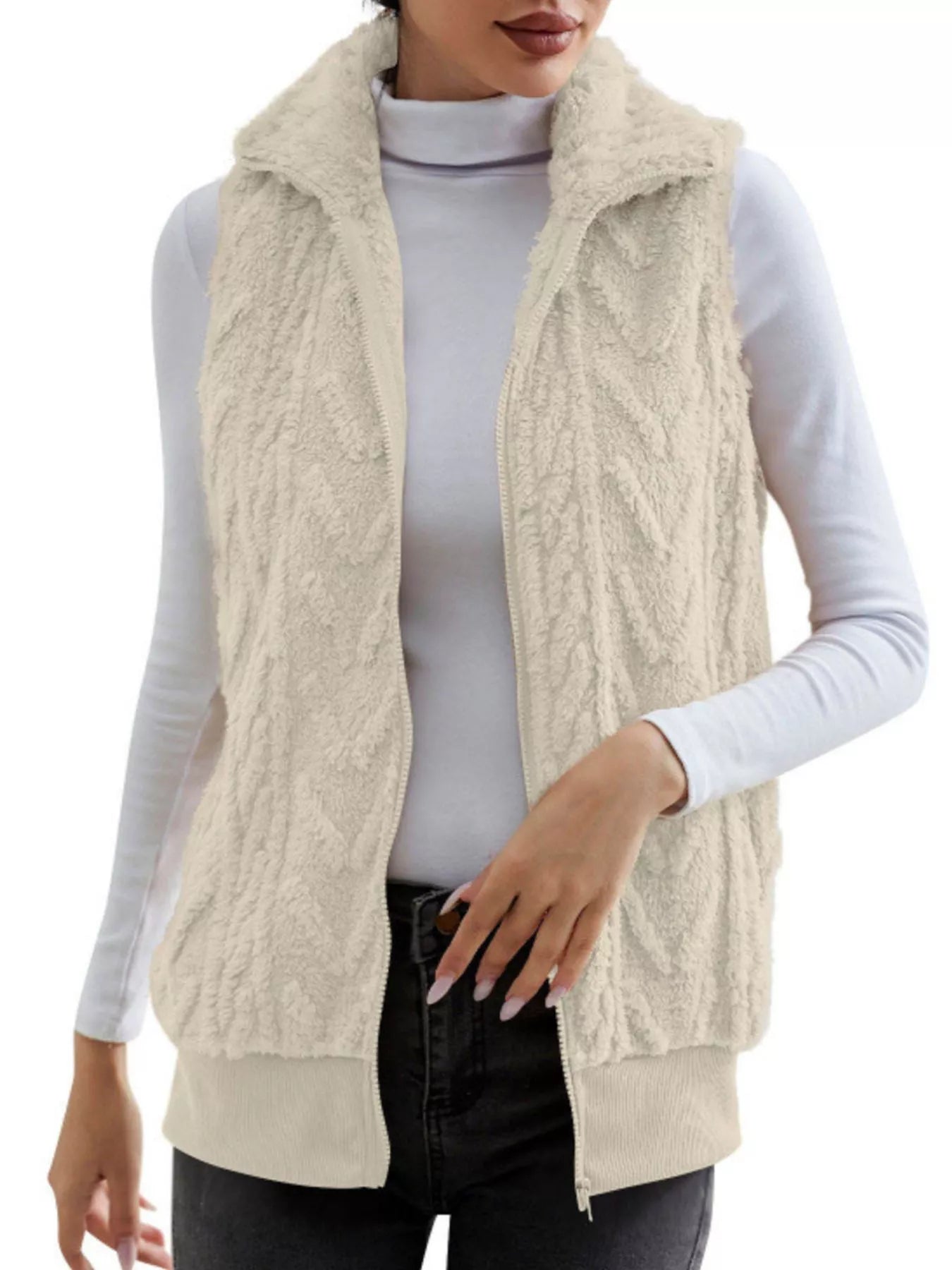 Full Size Cozy Faux Fur Zip-Up Vest Coat Plus Size