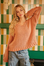 BiBi Chunky Knit Sweater with Flower Detail Sleeves