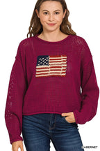 Zenana American Flag Crew Neck Sweater