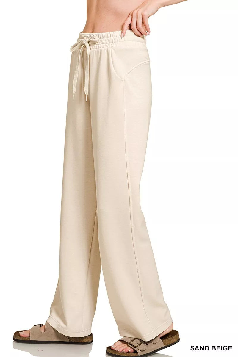 Zenana Scuba Drawstring Wide Leg Pants