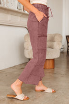 Mineral Wash High Waist Raw Hem Pants