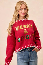 BiBi Christmas Theme Sequin Lattering Sweater