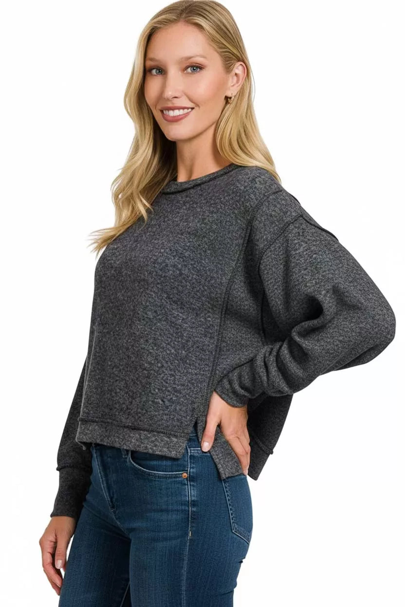 Zenana Brushed Melange Hacci Oversized Pullover