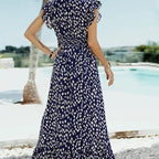 Love Kuza Ruffled Cap Sleeves Surplice Maxi Dress