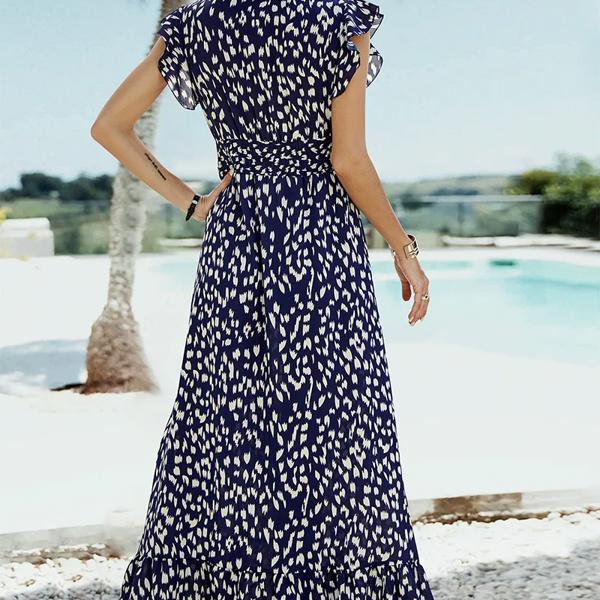 Love Kuza Ruffled Cap Sleeves Surplice Maxi Dress