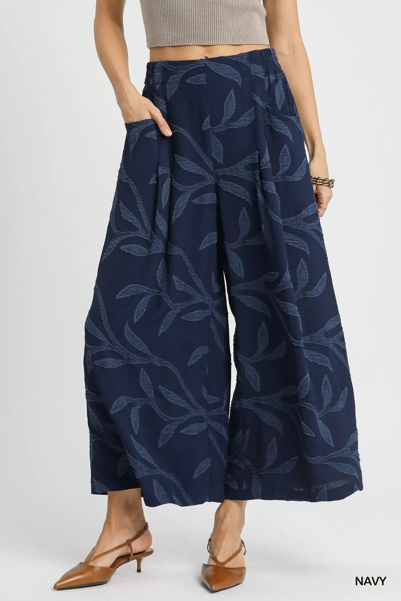 Umgee Jacquard Wide-Leg Pants