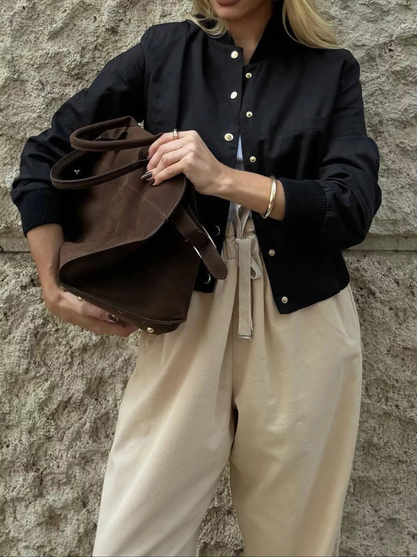 Snap Down Cropped Bomber Jacket